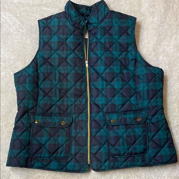 St John’s Bay Womens Plus Green Navy Plaid Quilted Puffer Vest Sz 1X - Picture 1 of 5
